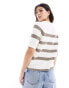 Selected Femme Bloomie short sleeve knit jumper in cream stripe