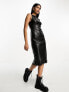 Stradivarius faux leather tank midi dress in black