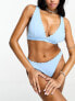 Фото #2 товара Peek & Beau Fuller Bust Exclusive mix & match scallop plunge long line bikini top in pastel blue
