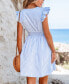Фото #2 товара Women's Blue & White Stripe Flutter Sleeve Smocked Waist Midi Beach Dress