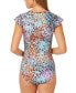Фото #2 товара Women's Printed Flutter-Sleeve Zip-Up One-Piece Swimsuit
