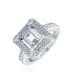 ფოტო #2 პროდუქტის Classic 4CTW Cubic Zirconia Rectangle Halo AAA CZ Emerald Cut Engagement Ring For Women .925 Sterling Silver Pave Band Promise Ring