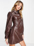 Miss Selfridge faux leather long sleeve shirt dress in chocolate