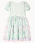 Little Girls Solid Rib Bubble Sleeve Bodice with Butterfly Glitter Screen and 3D Butterfly Skirt Dress