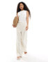 Pieces Petite wide leg linen trousers in cream