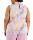 Plus Size Floral Sleeveless Bow Blouse