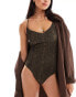 Monki mix and match tie back swimsuit in brown snake print