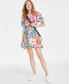 Фото #1 товара Women's Printed Elbow-Sleeve Mini Dress, Created for Macy's