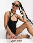 Фото #2 товара ASOS DESIGN Petite lattice strap swimsuit with high leg in black