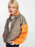 Only quilting & teddy mix jacket in brown & orange