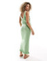 Фото #3 товара ASOS DESIGN Maternity knitted moss stitch maxi dress with contrast trims in green and cream