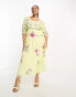 Фото #1 товара ASOS DESIGN Curve embroidered dobby scoop neck midi dress with crochet trims in lemon