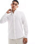 Jack & Jones Premium linen grandad collar shirt in white