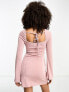 Фото #3 товара ASOS DESIGN long sleeve mini dress with knot detail in dusty rose