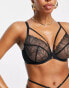 Wolf & Whistle Exclusive Fuller Bust floral embroidered mesh plunge bra with strapping in black