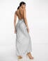 Vila glam lace up back cami maxi dress in shimmer silver