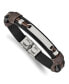 ფოტო #1 პროდუქტის Stainless Steel Polished Black and Brown Leather ID Bracelet