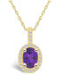 ფოტო #1 პროდუქტის Amethyst (1-1/5 Ct. T.W.) and Diamond (1/4 Ct. T.W.) Halo Pendant Necklace in 14K Yellow Gold