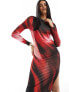 Фото #5 товара Miss Selfridge long sleeve maxi ombre print dress in red