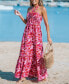 ფოტო #3 პროდუქტის Women's Red Floral Halter Neck Maxi Beach Dress