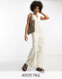 ASOS DESIGN Tall linen look button through jumpsuit in oatmeal 32 - фото #2