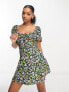Miss Selfridge bright ditsy floral puff sleeve tea dress