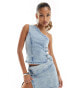 Фото #1 товара Simmi denim one shoulder top with button detail side co-ord in acid wash blue