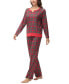 Women's Long Sleeve Notch Collar Top with Lounge Pants 2 Piece Pajama Set