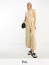 Фото #1 товара Vero Moda Tall linen touch tie back jumpsuit with pleat front wide leg in beige