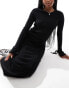 Фото #4 товара ASOS DESIGN knitted crew neck midaxi dress with tie cuff detail in black