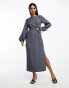 ASOS DESIGN cut out waist long sleeve midi dress in washed navy