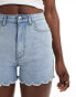 Фото #3 товара In The Style scallop edge high waisted denim shorts in light blue