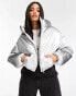 Фото #2 товара Bershka oversized puffer jacket in metallic silver