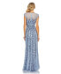 ფოტო #3 პროდუქტის Women's Embellished Illusion High Neck Cap Sleeve Gown