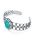 ფოტო #2 პროდუქტის Oval Cabochon Gemstone Circle Robel Open Cable Lattice Turquoise Wide Cuff Bracelet For Women .925 Sterling Silver