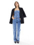 Mango bardot denim jumpsuit in light blue