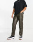 Bershka PU wide fit trousers in khaki