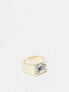 Topshop blue stone etched signet ring in gold