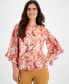 Фото #1 товара Women's Texture Garden Printed Ruffled Necklace Top, Created for Macy's