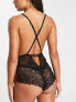 Ann Summers After Dark all over lace plunge front teddy in black
