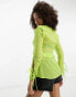 Фото #4 товара Miss Selfridge beach chiffon tie front long sleeve blouse in washed neon lime