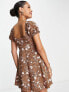 ASOS DESIGN bardot mini tea dress in leopard and daisy print