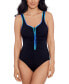 Фото #1 товара Women's Shirred Zip-Up One-Piece Swimsuit, Created for Macy's