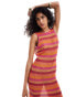 Mango crochet stripe midi dress in pink and orange