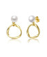 ფოტო #1 პროდუქტის Sterling Silver 14k Yellow Gold Plated with White Freshwater Pearl Twisted Eternity Circle Halo Double Drop Dangle Earrings