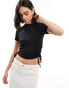 Threadbare Pauly side tie ribbed top in black