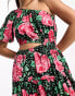 Moon River one shoulder tiered midi dress in black and pink floral Schwarz-Bunt, XS - фото #2