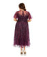 Women's Plus Size High Neck Flutter Sleeve A Line Embellished Dress