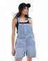 ASOS DESIGN short denim dungaree in mid blue