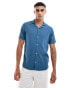 Hollister short sleeve revere collar texture shirt boxy fit in mid blue